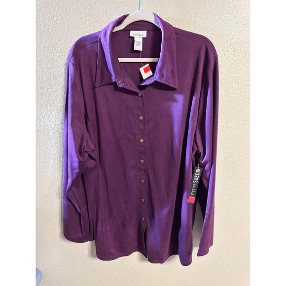Avenue Stretch‎ Suede Button Down Top Collared Long Sleeve Shirt 22/24 - Picture 1 of 5